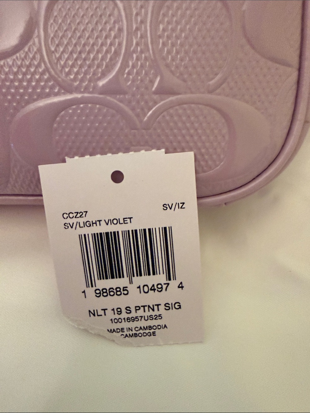 💜COACH NWT Lavender Signature C Leather Nolita 18 / Heart Charm/Silver Hardware - Picture 9 of 9